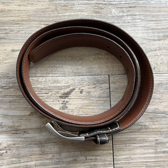 Torino Leather Belt Men's Brown Italian Embossed Calf 44 Silver - Picture 3 of 10